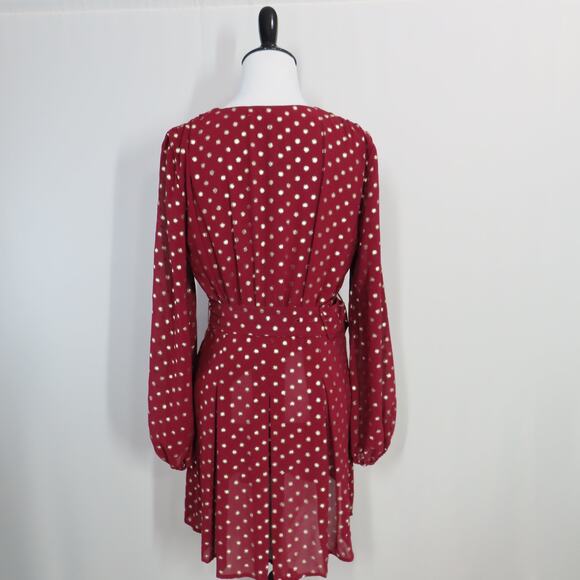 Yumi Kim Wine Hot Spot Heartbeat Mini Dress Surplice Long Blouson Sleeves Small - Picture 5 of 10